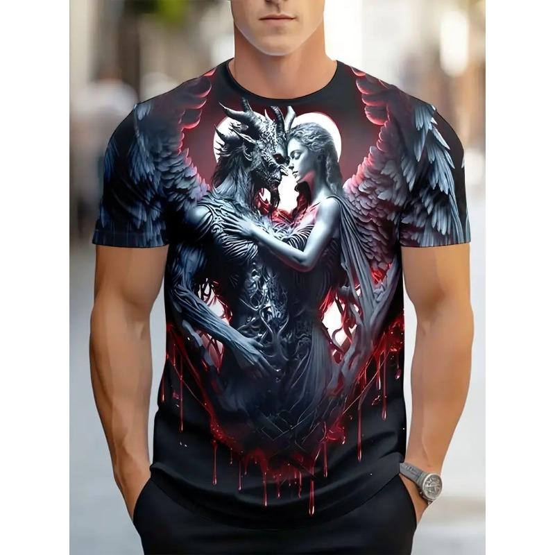 New Demon Angel 3D Print T-Shirts Men Women Summer Round Neck Short Sleeve