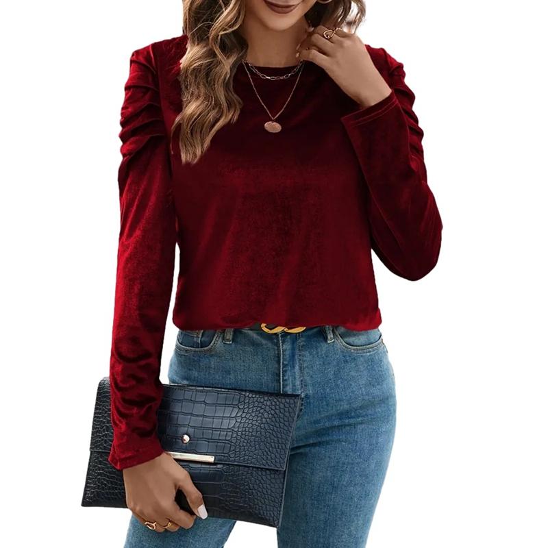 Women s Autumn Winter Velour Casual Crew Neck Long Sleeve Top Versatile Shirt XL
