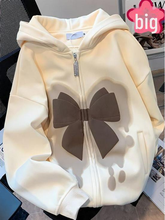 Women's Fashion Bow Hooded Sweatshirt & Cardigan - Trendy Polyester Long Sleeve for Spring/Autumn