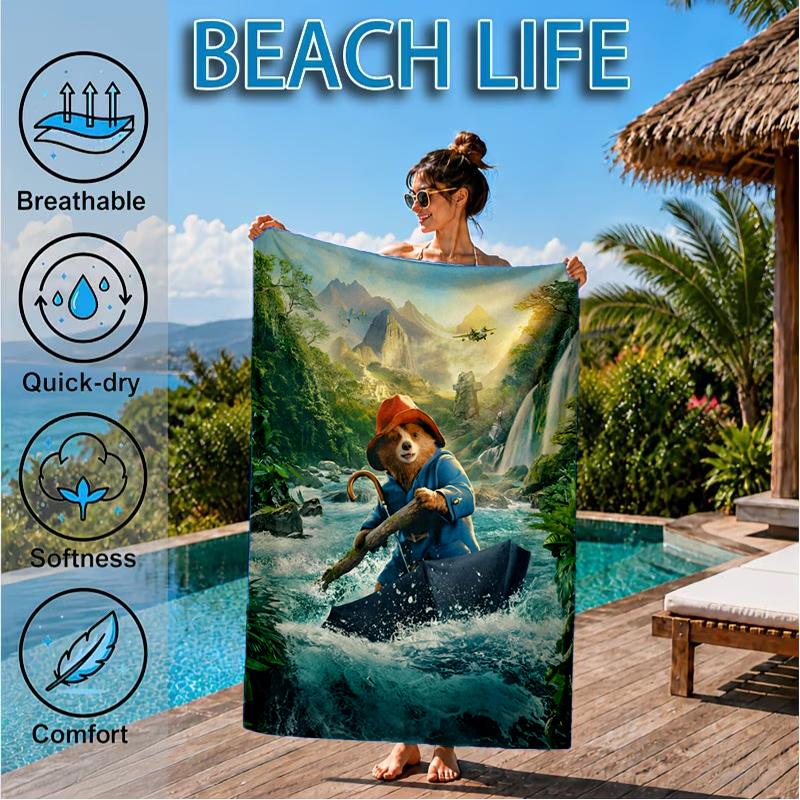 Paddington Adventures Beach Towel, Super Soft Microfiber, Perfect Gift for Her/Him, Birthday, for Pool, Beach, Travel, Decor Beach Party