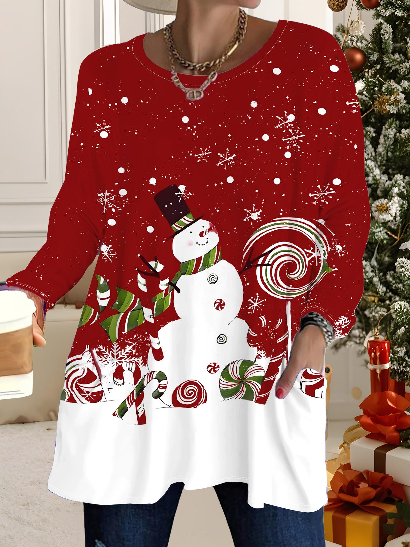 

Осень-Зима 2025 Новые Женские Топы Большого Размера, Модные Футболки с 3D-принтом на Рождество, с Круглым Вырезом и Длинным Рукавом 1XL белый