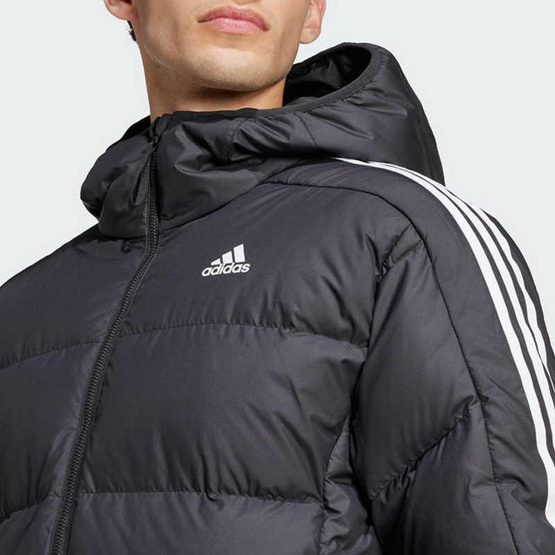 Adidas Fashionable Comfortable Soft Hooded Striped Down Jacket Men Outerwear Black JN7478