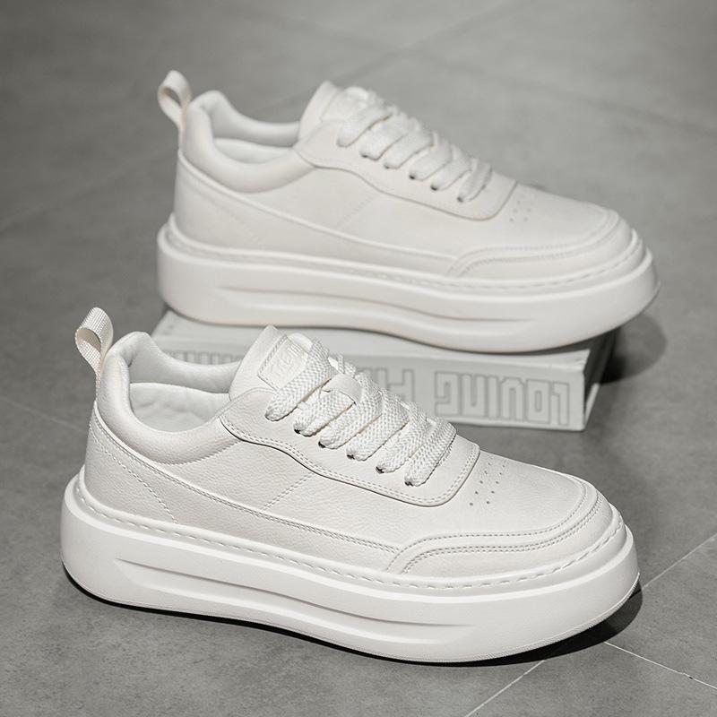 Men White Platform Sneakers Lace-up Casual Shoes Lightweight Comfortable Walking Shoes