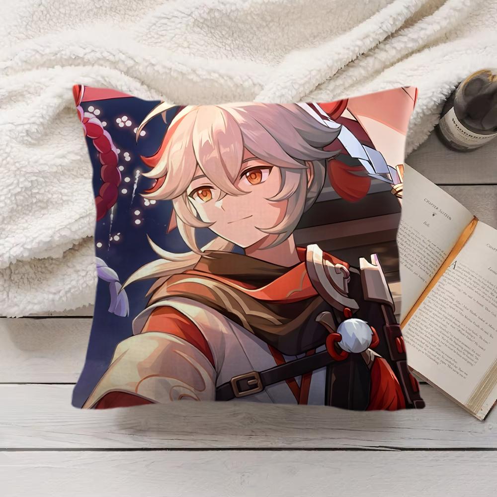 Kaedehara Kazuha Genshin Impact Cushion Cover Silky Short Plush Invisible Zipper Dustproof Sofa Pillow Case For Home Decor