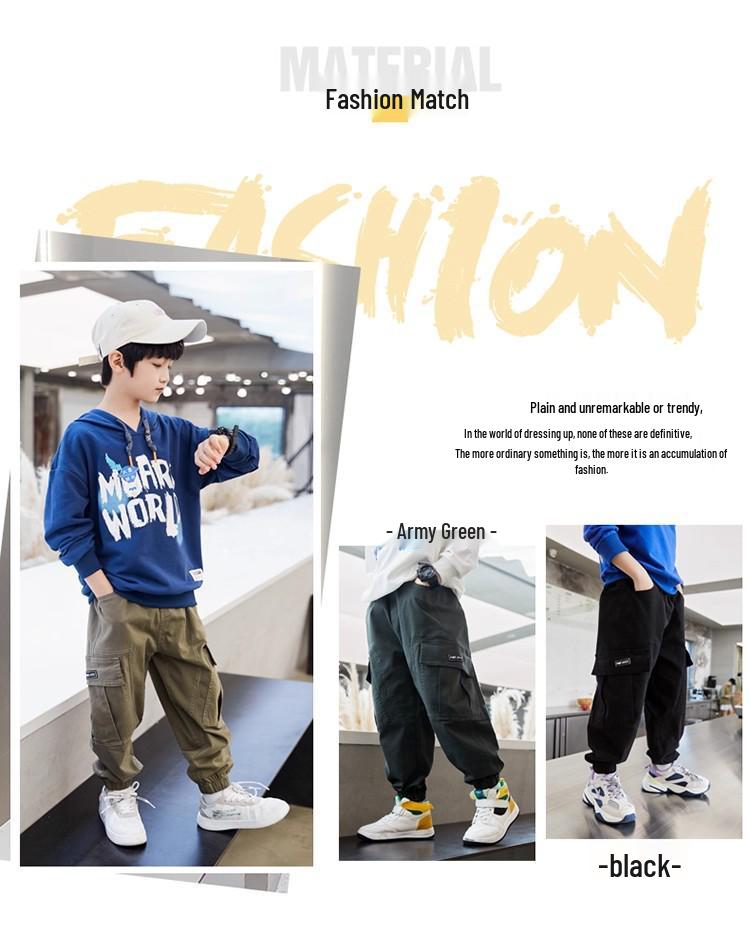 Boys' 2025 Punk Style Cargo Pants for Spring/Autumn - Junior High Student Long Pants