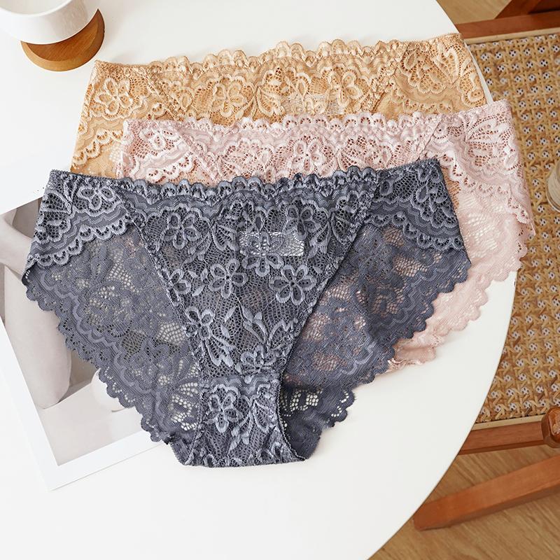 TERMEZY Women's Sexy Low Rise Lace Triangle Panties Breathable Solid Color Soft Stretch Comfort Close Fitting Hip Lingerie Underwear for Daily Wear
