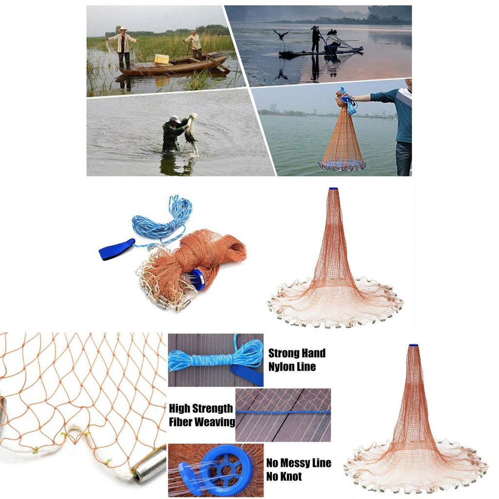 Durable And High-quality 8ft 2.4m Fishing Net With Strong Nylon Mesh For Easy Casting