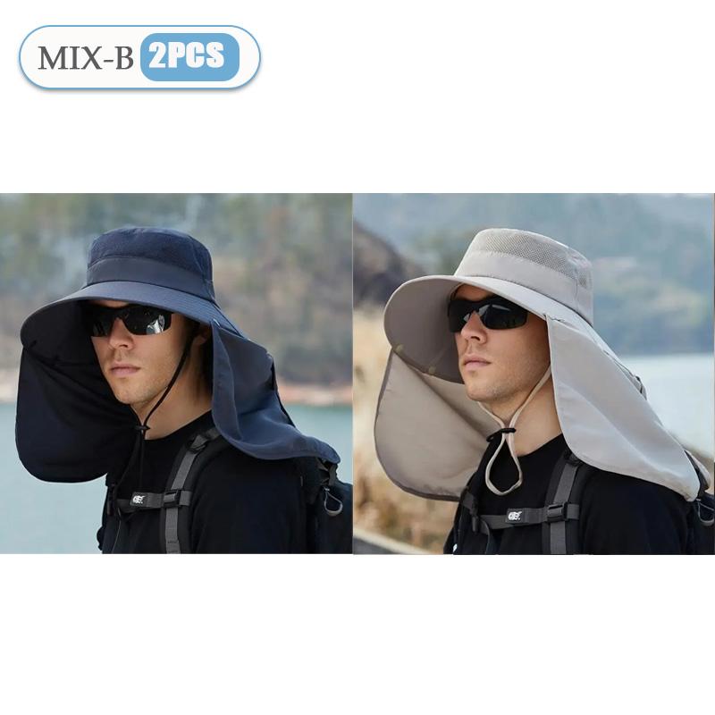 Fishing Hat for Men Summer Outdoor Sun Protection Cap with Neck Flap Wide Brim Fisherman Hat for Hiking Camping Beach