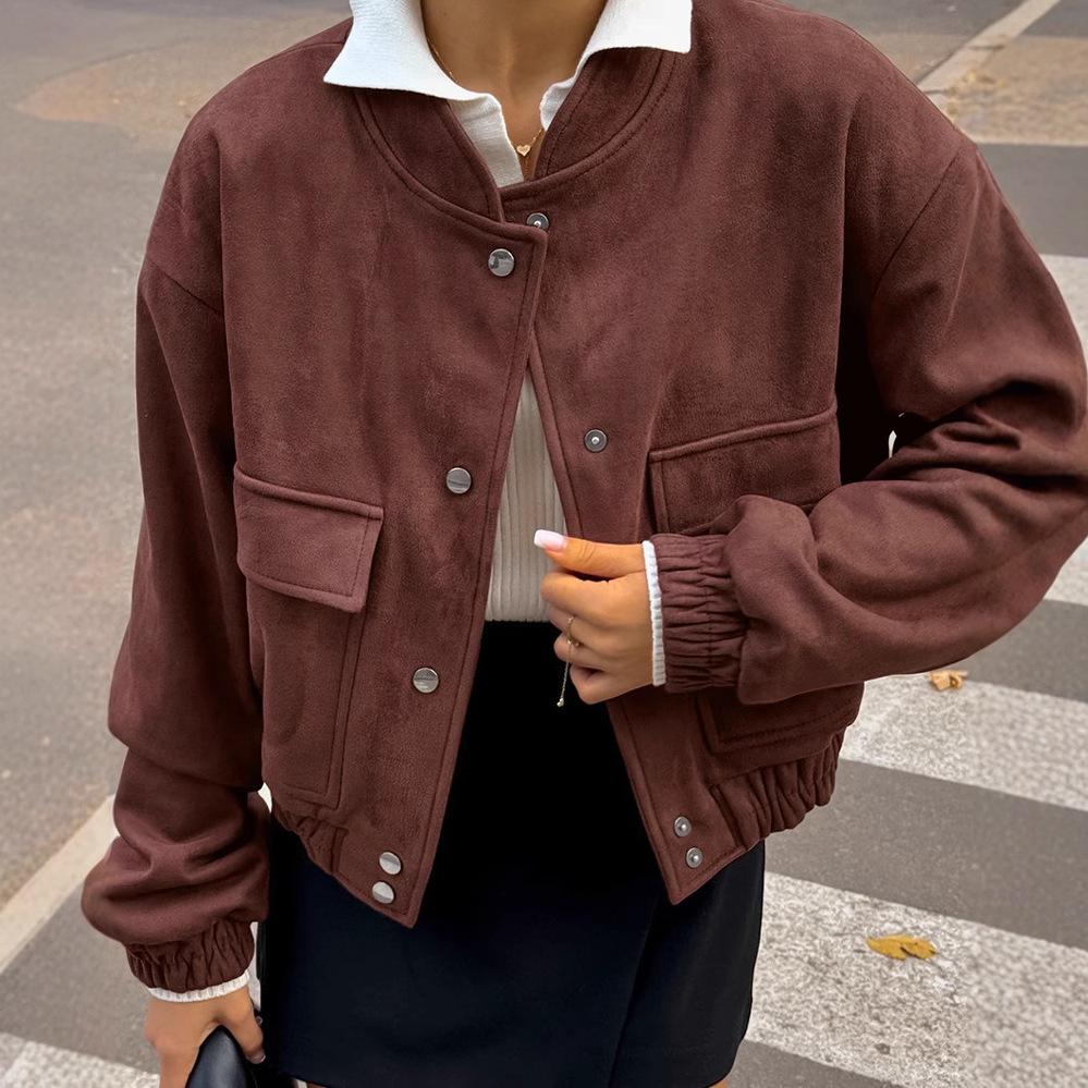 2025 Women's High-End Retro Bomber Jacket - Long Sleeve, Stand-Up Collar, American Street Style, Spring/Autumn Outerwear