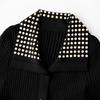 S Home High-end French Elegant Lady Black Lapel Short Sleeve Single-breasted Hot Diamond Skinny Long Knitted Dress