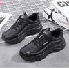 2025 Large Size New Casual Shoes, Black Leather Comfortable Sneakers, Waterproof and Heightened Thick-soled Non-slip Women's Shoes