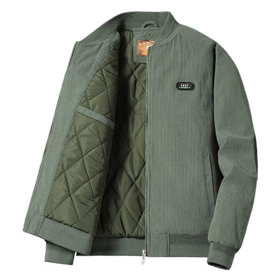 Baseball Jacket Stand Collar Anti-freeze Ribbed Winter Business Casual Solid Corduroy Baseball Jacket Coat for Trip