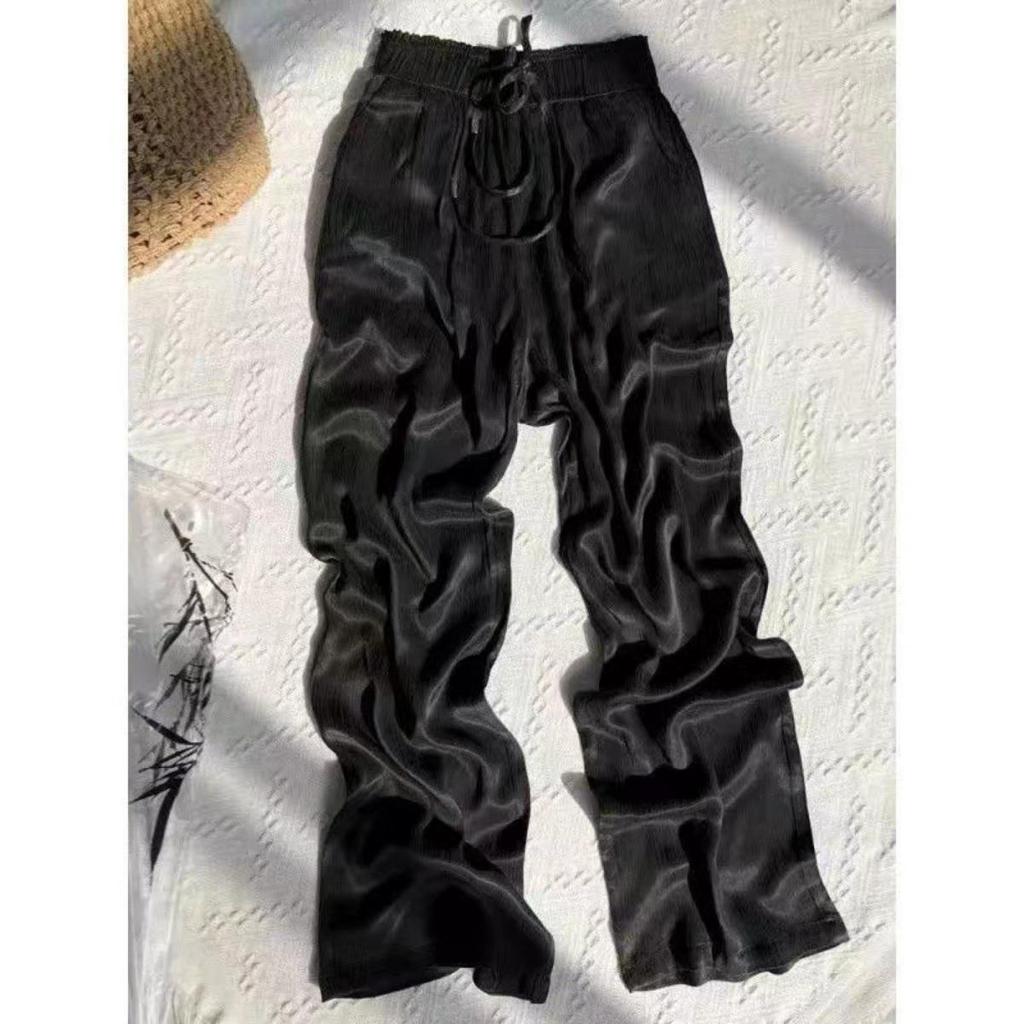 Lila, Eisseide, Satin, Dünn, Weitbeinige Hose, Damen, Gerade, Locker, Freizeithose