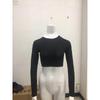 2026 Fashionable Solid Color Short Slim Fit Cropped Long Sleeve T-Shirt for Women with Round Neck