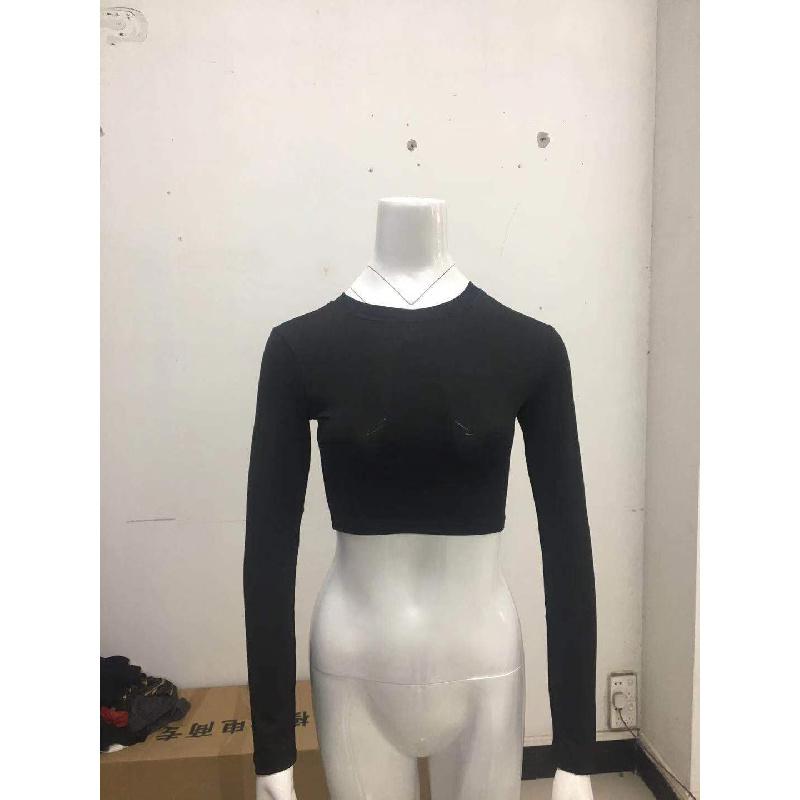 2026 Fashionable Solid Color Short Slim Fit Cropped Long Sleeve T-Shirt for Women with Round Neck