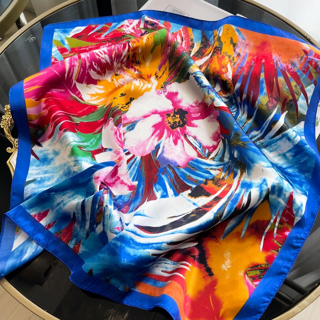 2025 New Luxury Square Silk Scarf for Women Hijab Hair Bands Neckerchief Female Satin Shawl Ribbon Headband Neck Fashion Bandana