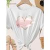 Damen Elegantes Herzmuster T-Shirt Rundhalsausschnitt Kurze Ärmel Frühling Sommer Herbst Stretch Maschinenwaschbar Lässiges Oberteil