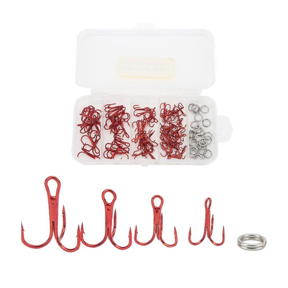 100PCS with Double Split Rings Triple Barbed Hooks Strong Sharp Barbed Hook Set Freshwater Fishing