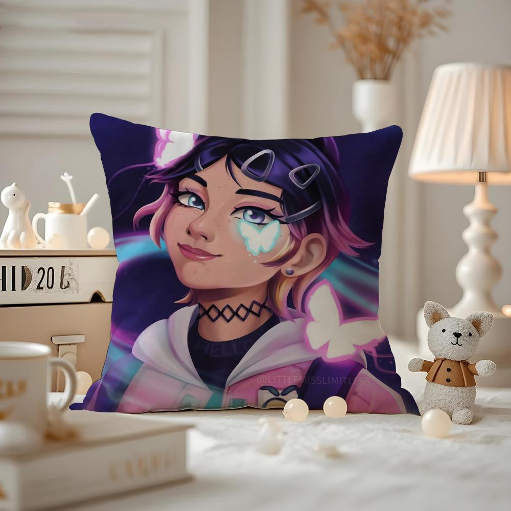 V-Valorant CLOVEGame Cushion Cover Anti-dustmite Pillowcase Invisible Zipper Silky Short Plush Sofa Cushion Cover