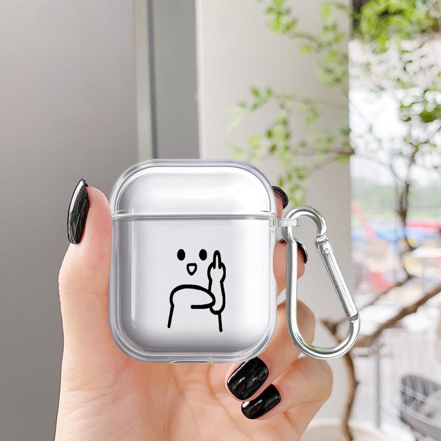 Cute Stick Figure Gestures Case For Airpods 4 Pro3 2 Pro2 3 Pro 1 Clear Earphone Cases Cover