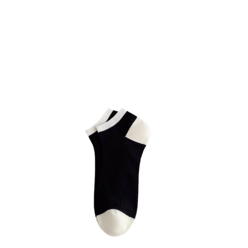 A Woman Wearing Summer Mesh Black and White Simple Embroidered Lettering Ultra-thin and Breathable Short Socks