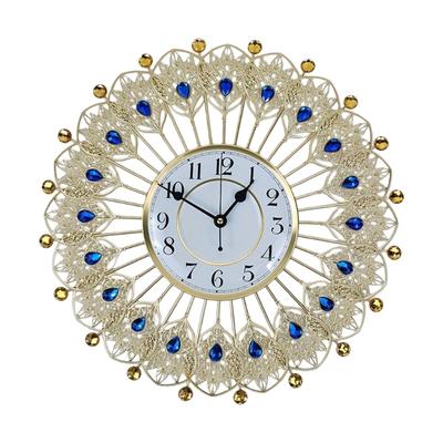 Crystal Peacocks Wall Clock None-Ticking Silents Battery Operated Clocks Decorative Wall Clocks for Living Room Decors