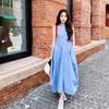 French Holiday Style Temperament Blue Vest Dress Women's Summer New Design Feeling Waist Thin a Word Long Dress