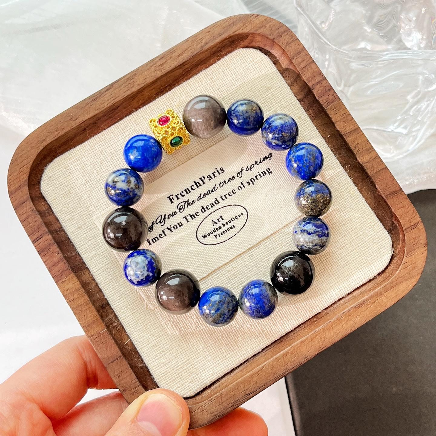 12Mm Large Particle Natural Lapis Lazuli Chalcedony Bracelet Bracelet