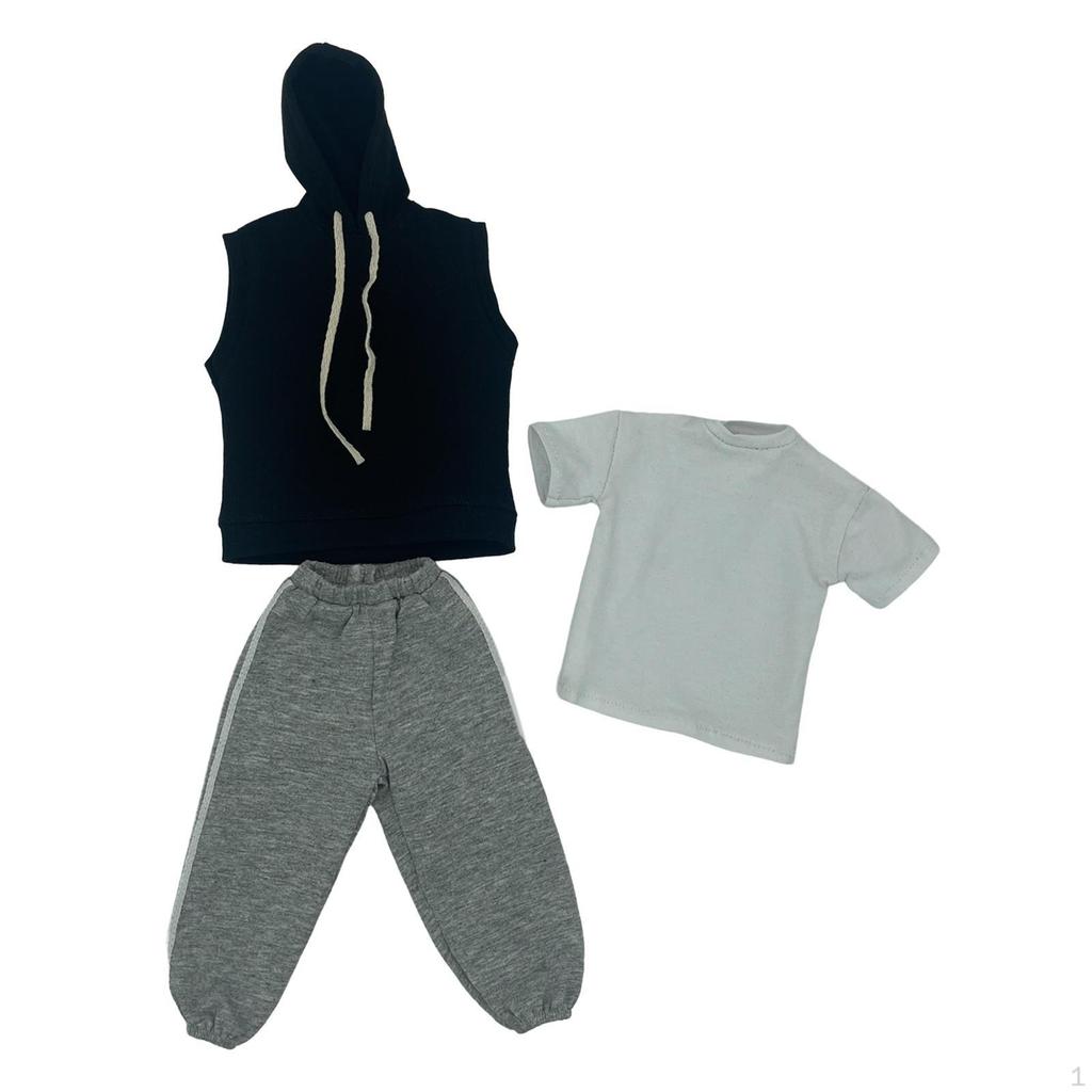 3 Pieces 1/6 Men Sleeveless Hoodie Pants Short Sleeve, Handmade Doll Clothes, Fashion Cloth Costume