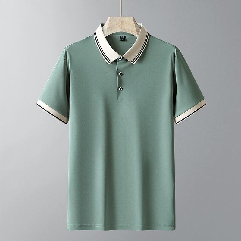 

Men s Short-sleeved Ice Silk Seamless Shirt For Middle-aged And Elderly Dads With Quick-drying Lapels 2XL армия зеленый