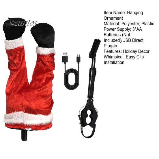 Christmas Home Decor Gifts Swinging Leg Ornament, Electric Hanging Santa Legs for Tree, Tree Fluffy Funny Topper with Clip, Holiday Party Decoration