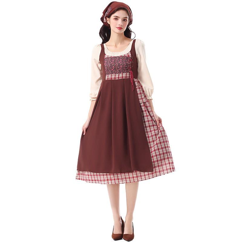 Halloween Floral Print Fake Two-Piece Dress Women Stage Performance Garden Style