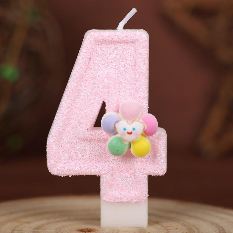 Five-color Flower Number Birthday Candle Pink Cake Decoration Birthday Handmade Candle 0-9