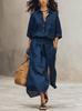 Completo 2 Pezzi Donna Bohemian Tinta Unita Collo a Revers Manica 3/4 Gonna a Vita Alta con Spacco