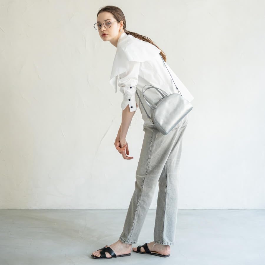 Emel Shoulder Crossbody Boston Made In Silver [Heini] Bag, Women's Bag, Leather, Small, Lightweight, 2way, Adults, Commuting, Japan,