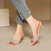 Fashionable Versatile High Heel Slippers Pointed Toe Rhinestone Decorated One-piece Strap Sandals Casual Elegant Ladies Shoes