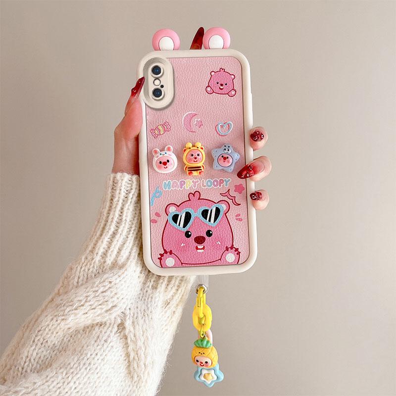 KEYSION Cute Ear 3D Cartoon Case for iPhone XS Max X with Bracelet Soft Silicone Shockproof Phone Back Cover for iPhone XR