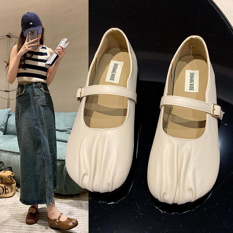 Novelty Split Toe Flat Shoes Woman Quality Leather Mary Janes Japanese Style Trotters Flats Ankle Spring Autumn Loafers Women