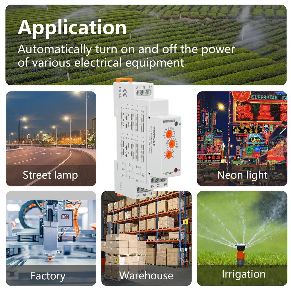 Wengart Time Delay Time Relay with LED Suitable for Various Delay Control Functions TBT7-A Relay, 10-Function Indicator, ACDC12-240V, (TBT7-A2)