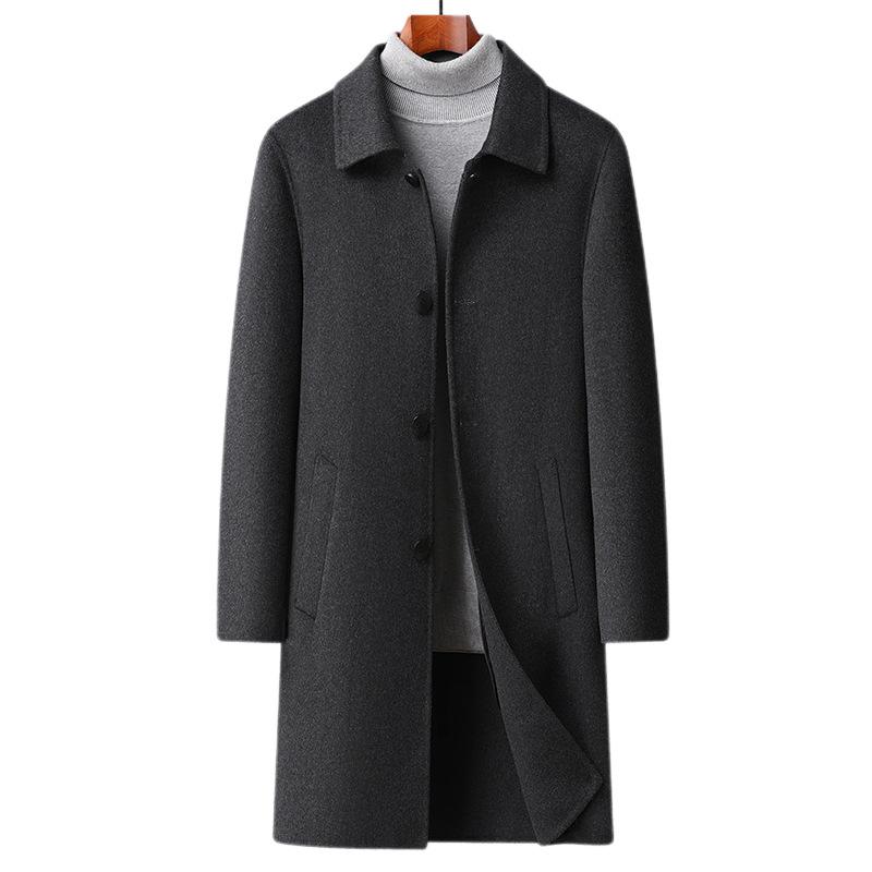 Kaschmirmantel Herren Lang Überknie Business Casual Revers Herbst und Winter Wollmantel Mantel