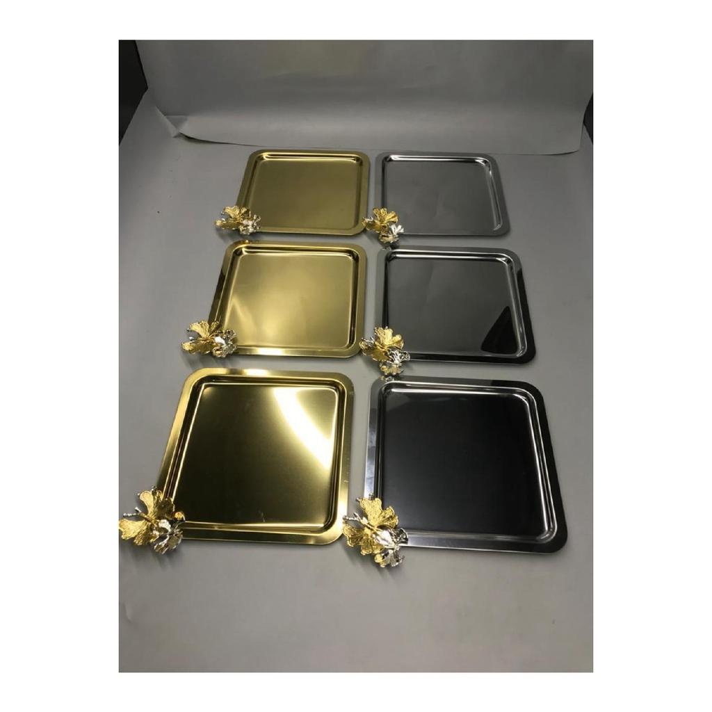 Luxus Quadratisch Schmetterling Zubehör Edelstahl Set von 6 Silber Kaffee, Tee, Dekorative Präsentation Serviertablett