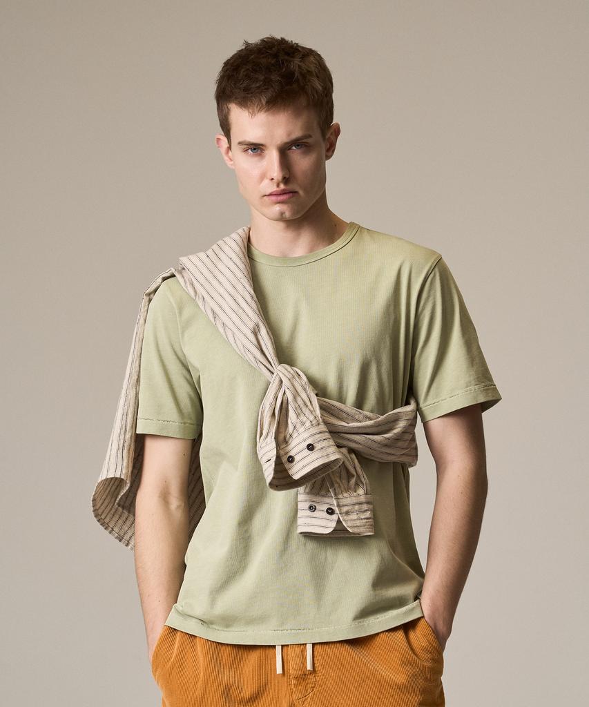 Laijeuaenbillou Garment-Dyed Everyday Cotton T-Shirt Green (Standard Fit) (Type A)