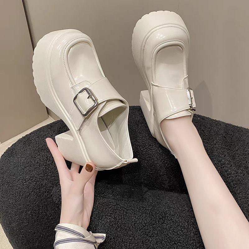 Platform loafers women's spring and autumn new models, small thick heels, single shoes, wind and small leather shoes