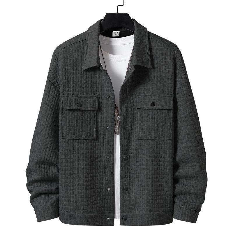 New TEMU Spring and Autumn Men's Casual Jacquard Small Checked Loose Jacket Shirt