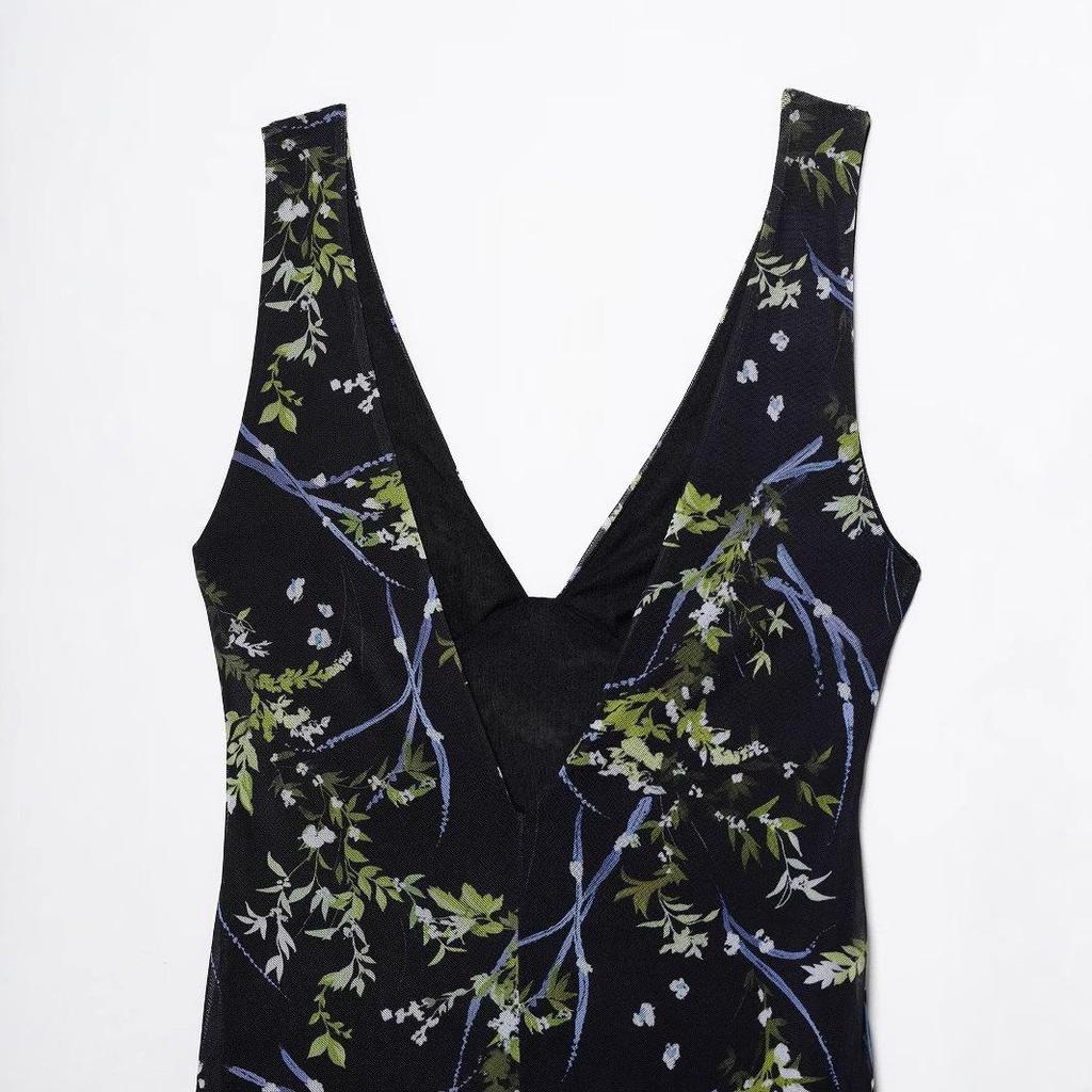 TAOP&ZA Women's Elegant Sleeveless Silk Floral Dress