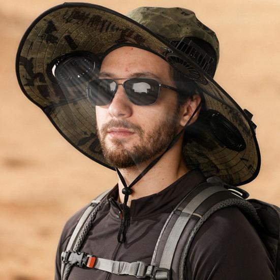 Sun Hat Unisex Ventilated Bucket Hat with Built-in Battery Panel Adjustable