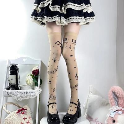 Summer Thin Music Note Sheer Pantyhose for Women Sweet Cool Lolita School Style Versatile Tights Breathable Stockings