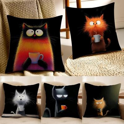 Cute Quirky Modern Art Fluffy Cat Cushion Cover Pillowcase Antidustmite Living Room Sofa Decor Cushion Room