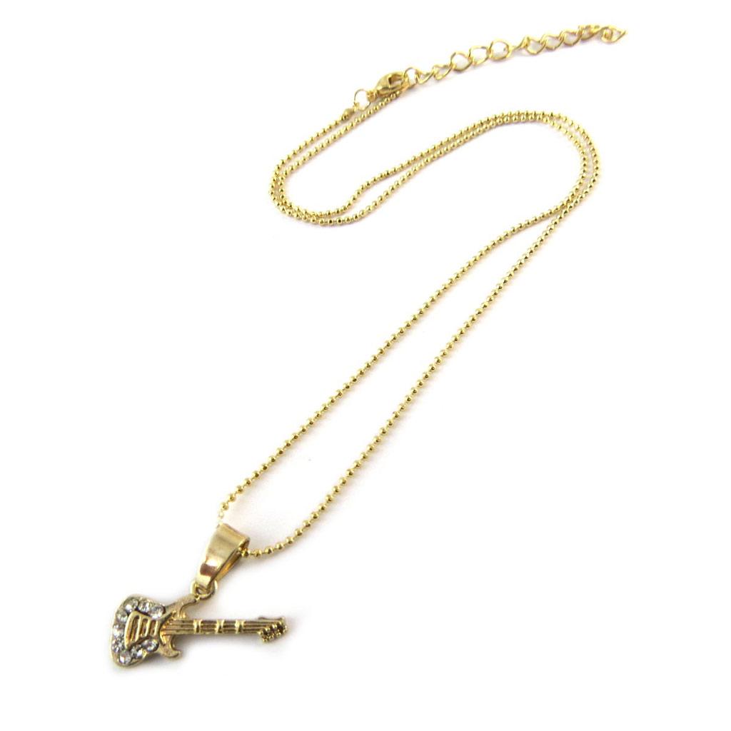 Les Trésors De Lily [N8159] - Golden White 'Guitar' Designer Necklace