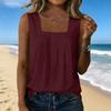 Women’s Square Neck Pleated Tank Top Sleeveless Casual Blouse Loose Fit Lightweight Pullover Shirt for Daily Wear